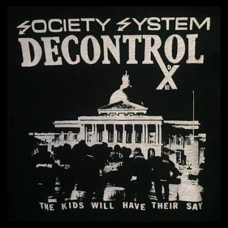Black SS Decontrol t-shirt printed with the Society System Decontrol logo and the Massachusetts State House artwork from The Kids Will Have Their Say.